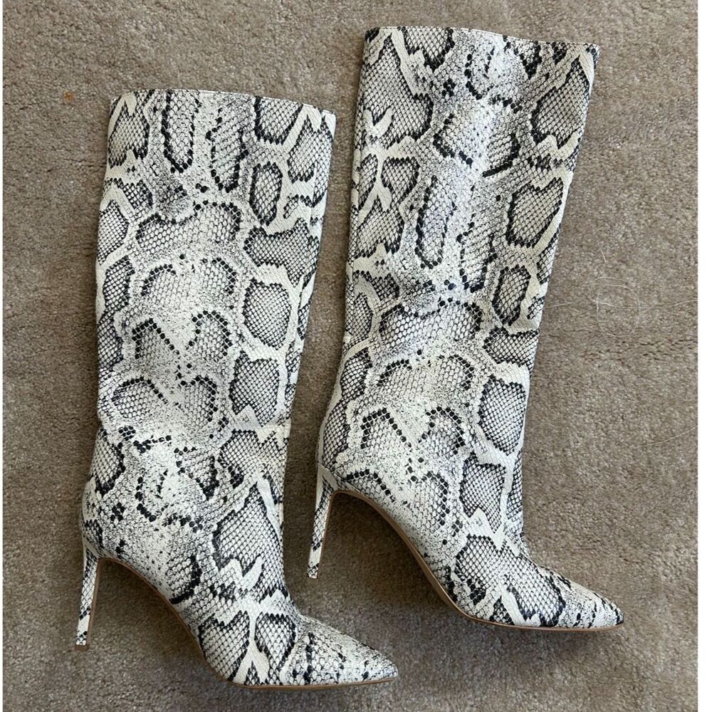 Steve Madden Dayton2 Snake Print Faux Leather Knee High Heel Boots